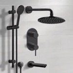 Remer TSR70 Matte Black Tub and Shower Faucet Set with Handheld, Rain Shower Head